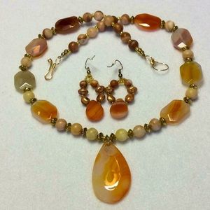 FINAL SALE PRICE Hand Beaded Peach/Cream Necklace & Earring Set